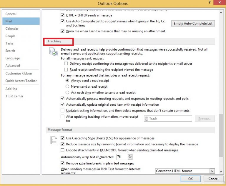 office 2013 outlook read receipt